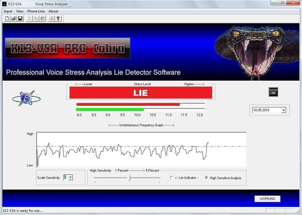 X13-VSA is a Voice Lie Detector Software and the world's Nr. 1 Voice Stress Analyzer and the most advanced and cheapest VSA system in the world